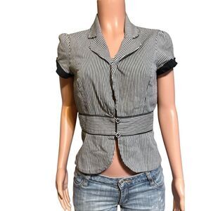 Stoosh short sleeve black and white striped peplum blouse S